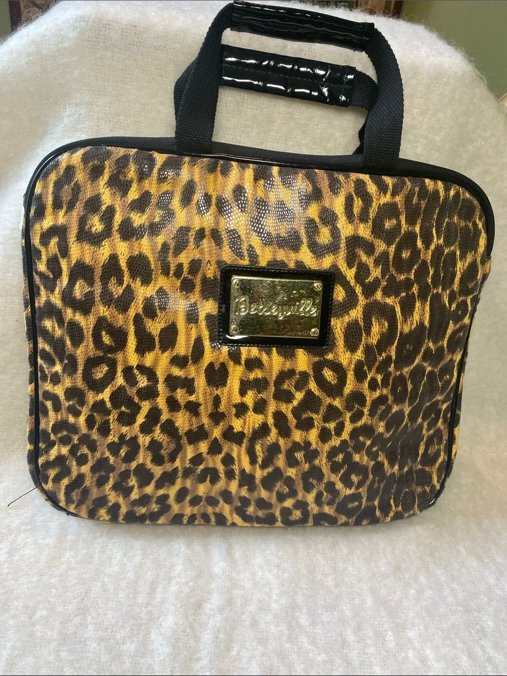 Betseyville Leopard Print Laptop Bag - Gold/Brown/Black